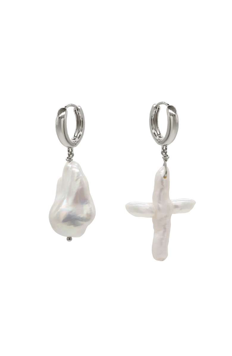 Velvet Luna Irregular Baroque Pearl Earrings, Main, color, Silver