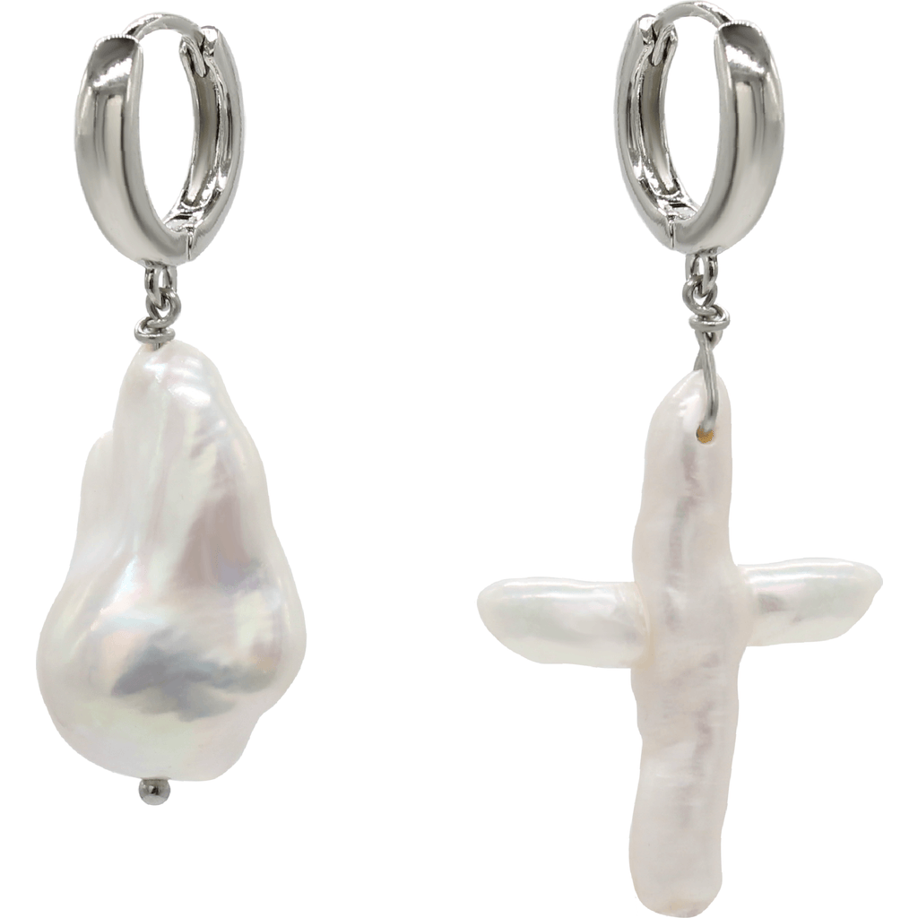 Velvet Luna Irregular Baroque Pearl Earrings In Silver