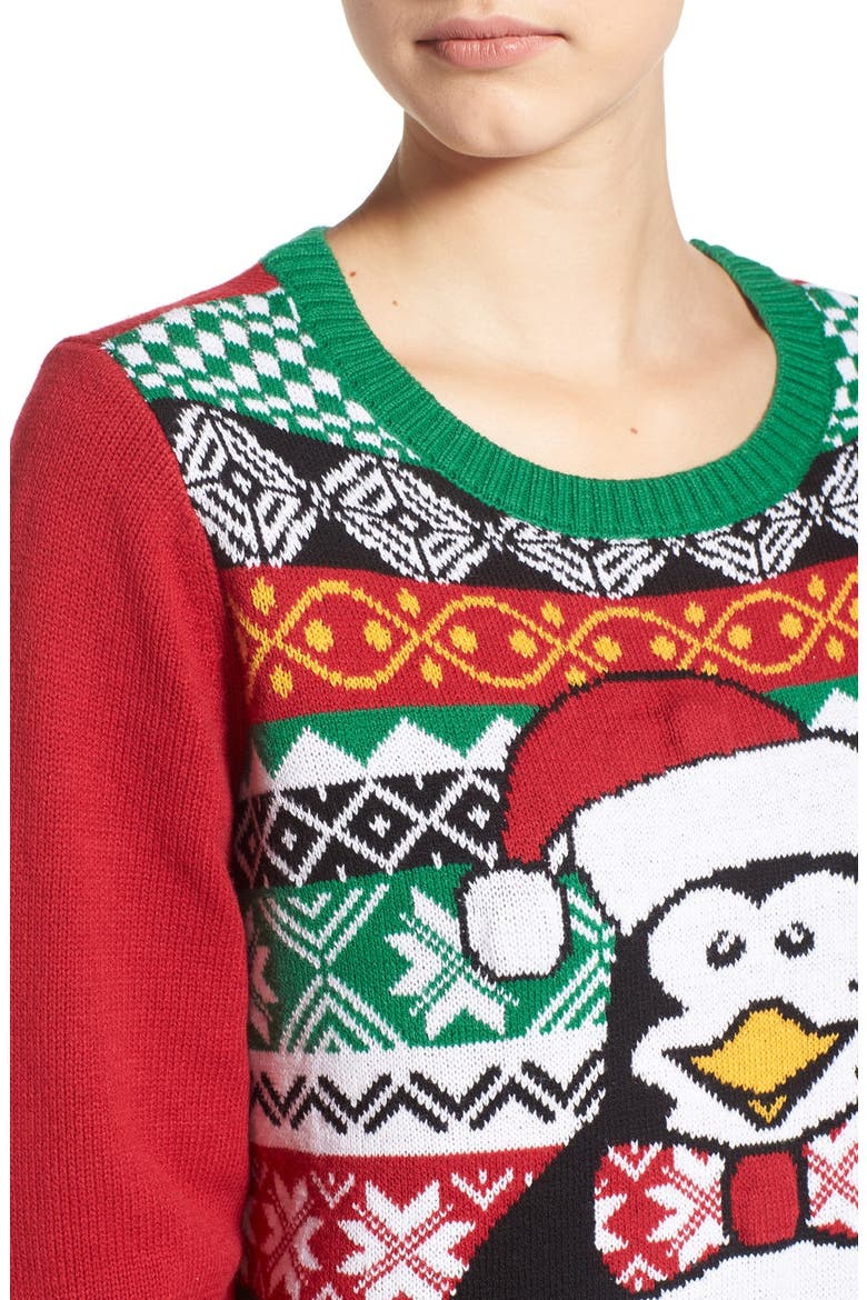 'Penguin' Light-Up Fair Isle Knit Sweater, Alternate, color, CAYENNE