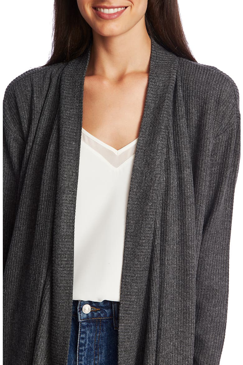Drape Front Waffle Knit Long Cardigan, Alternate, color, MED HTHR GREY