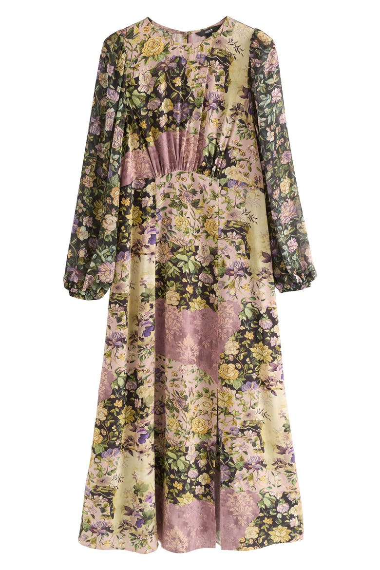 Floral Long Sleeve Maxi Dress, Main, color, BLACK MULTI