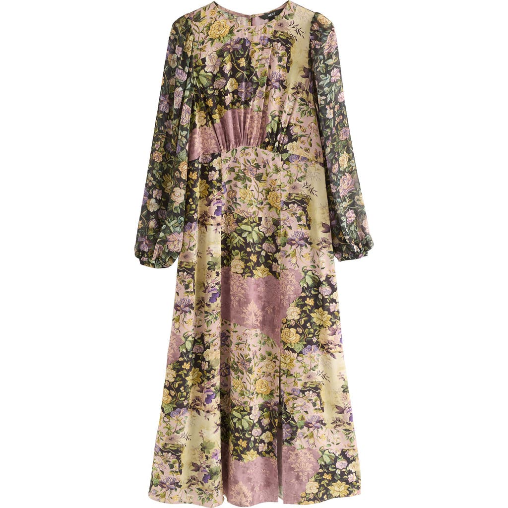 Next Floral Long Sleeve Maxi Dress In Blue
