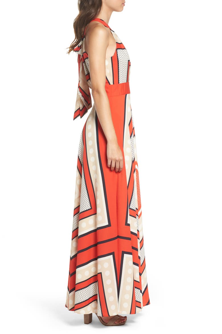Scarf Print Crêpe de Chine Fit & Flare Maxi Dress, Alternate, color, MULTI