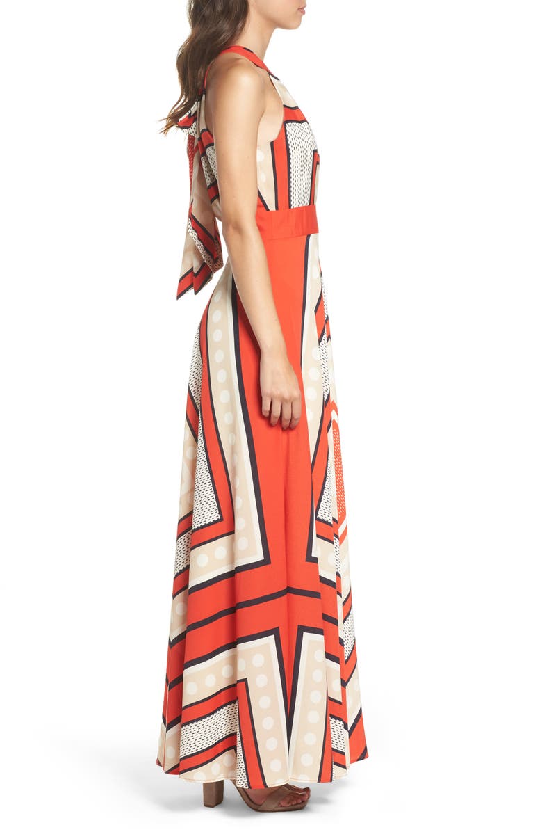Eliza J Scarf Print Crêpe de Chine Fit & Flare Maxi Dress, Alternate, color,
