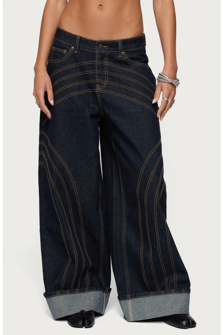 Cuffed Low Rise Baggy Jeans, Main, color, INDIGO-BLUE-RAW-WASH