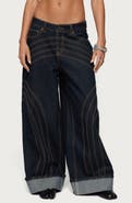 EDIKTED Cuffed Low Rise Baggy Jeans