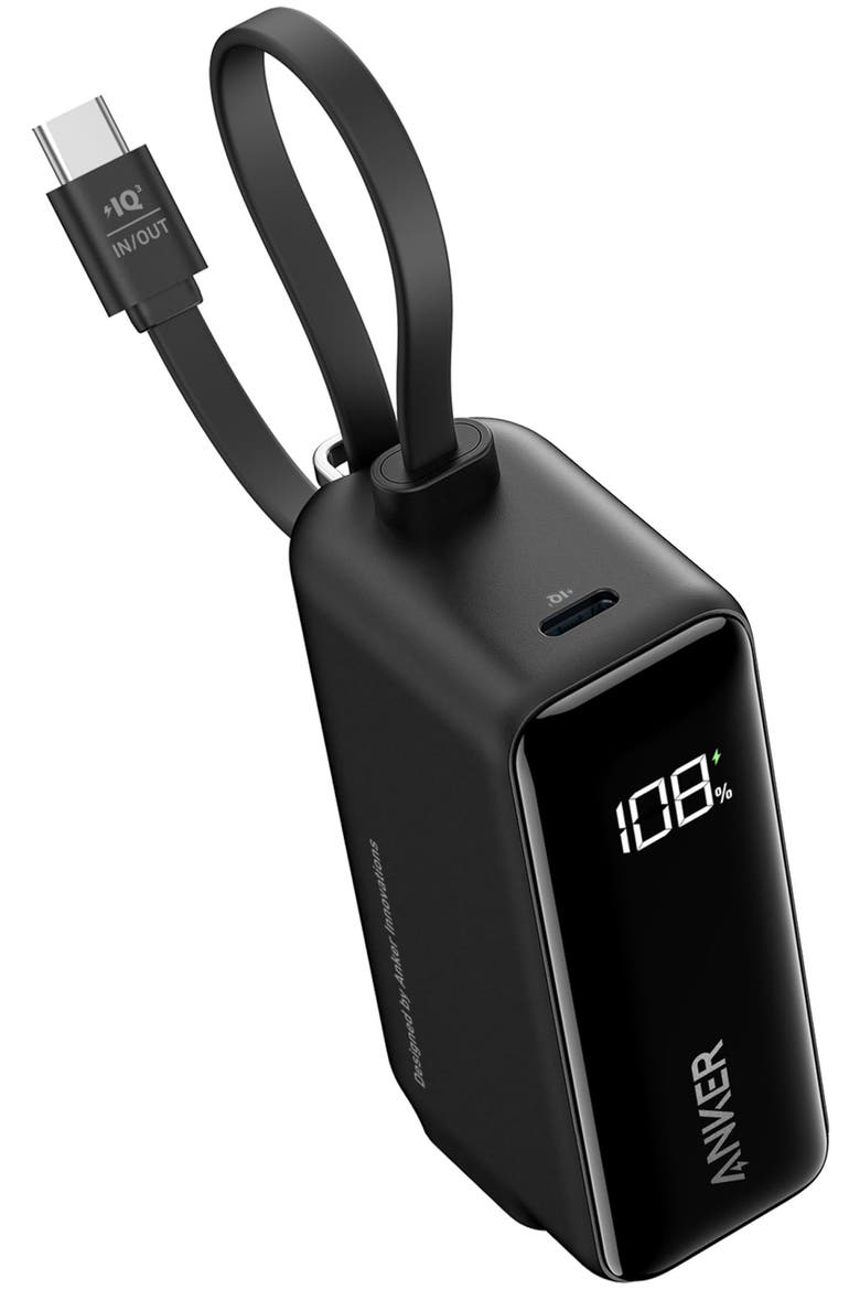 Power Bank 5,000 mAh 22.5W with Built in USB-C Cable and Fusion Wall Charger 30W, Alternate, color, Black