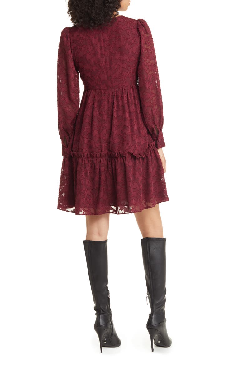 Floral Lace Long Sleeve Tiered Dress, Alternate, color, WINE