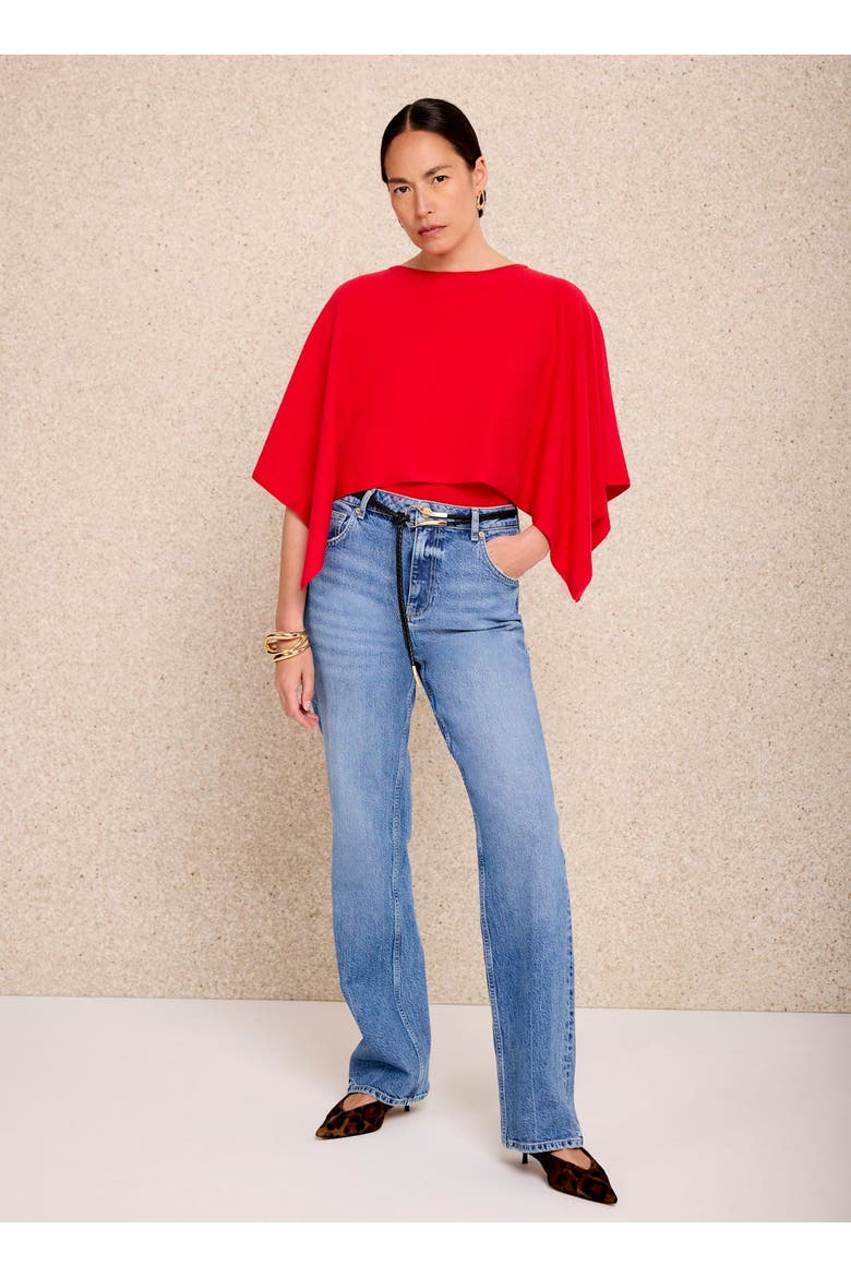 Layered Poncho Knit Top, Alternate, color, Red