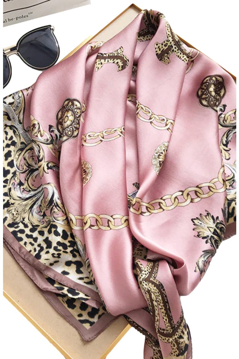 Pure Mulberry Silk Printed Square Shawl Scarf, Main, color, Leopard
