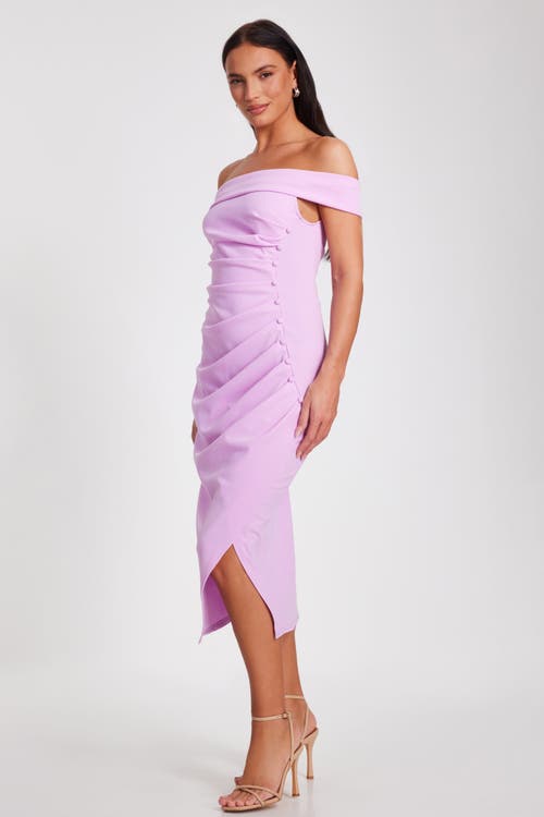 Quiz Scuba Crepe Bardot Midi Dress With Button Detail In Lilac