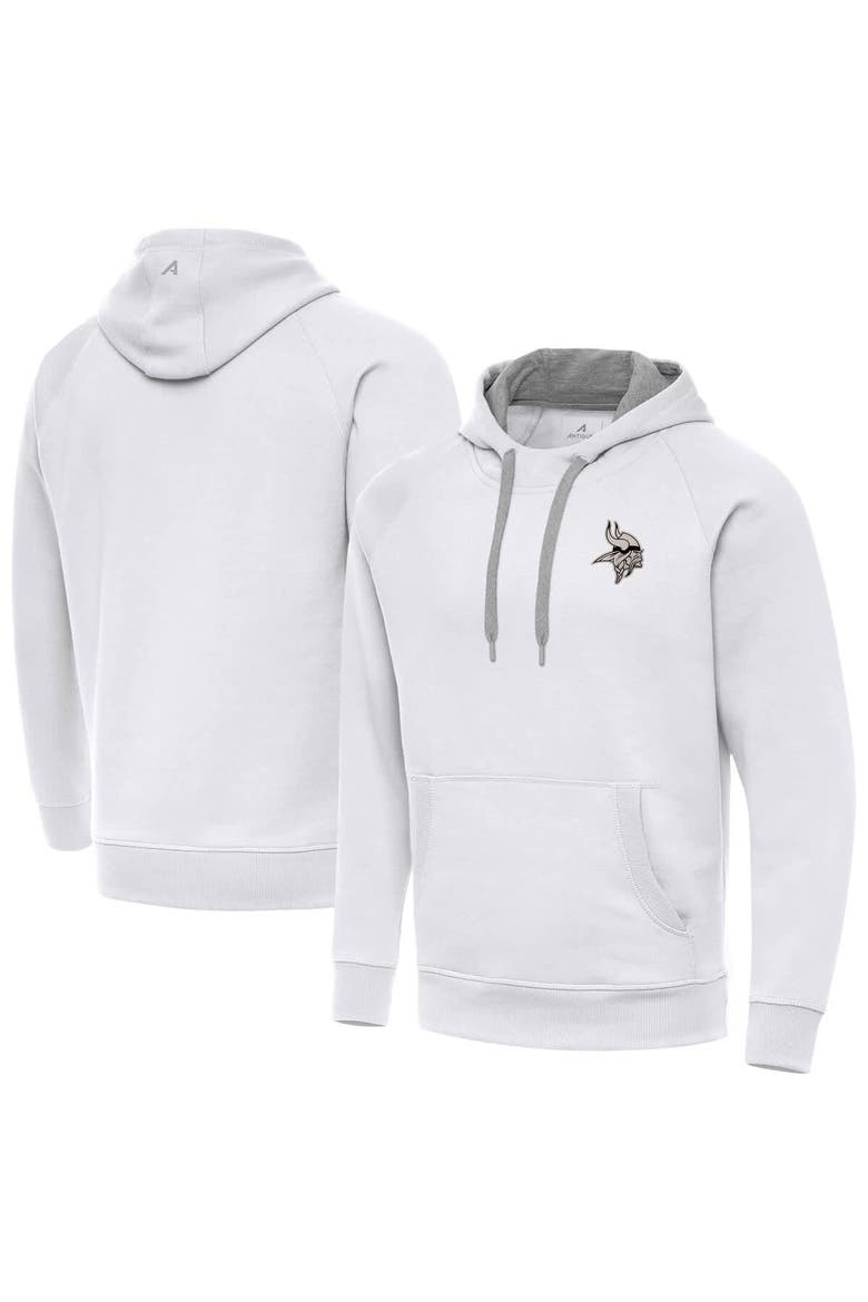 Men's Antigua White Minnesota Vikings Brushed Carbon Victory Pullover Hoodie, Main, color, White