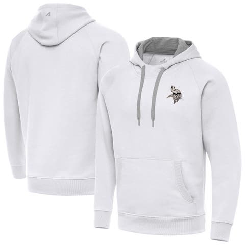 Men's Antigua White Minnesota Vikings Brushed Carbon Victory Pullover Hoodie