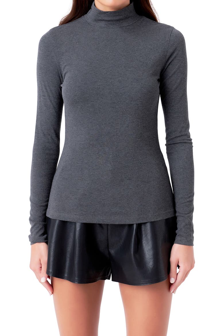 Ribbed Mock Neck Top, Alternate, color, CHARCOAL