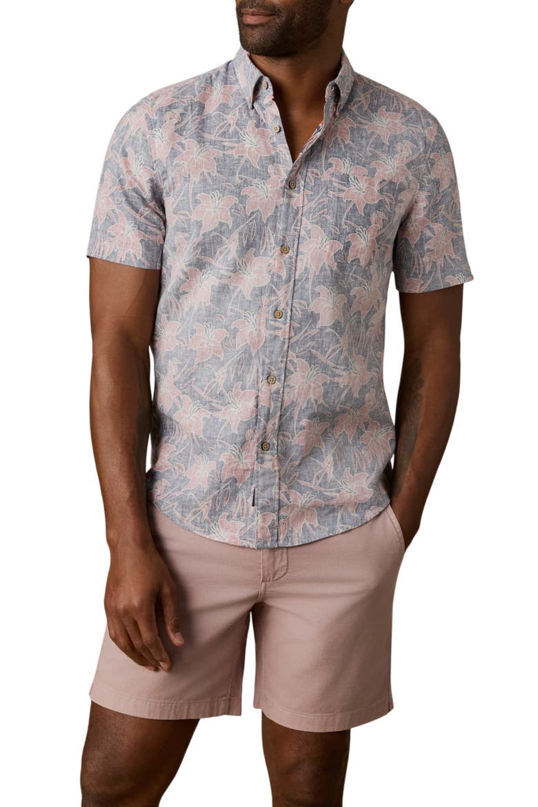 Breeze Short Sleeve Button-Down Shirt, Main, color, NAVY RED LOTUS