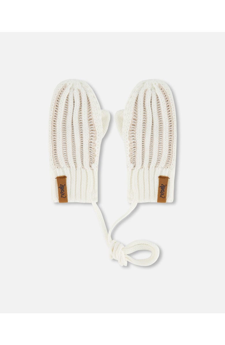 Deux par Deux Baby Unisex Knit Mittens With Cord Off White, Main, color, 