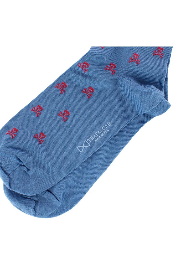 Pirate's Skull & Crossbones Pima Cotton Over The Calf Novelty Dress Sock, Alternate, color, Azure Blue