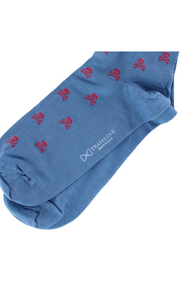 Trafalgar Pirate's Skull & Crossbones Pima Cotton Over The Calf Novelty Dress Sock, Alternate, color, Azure Blue