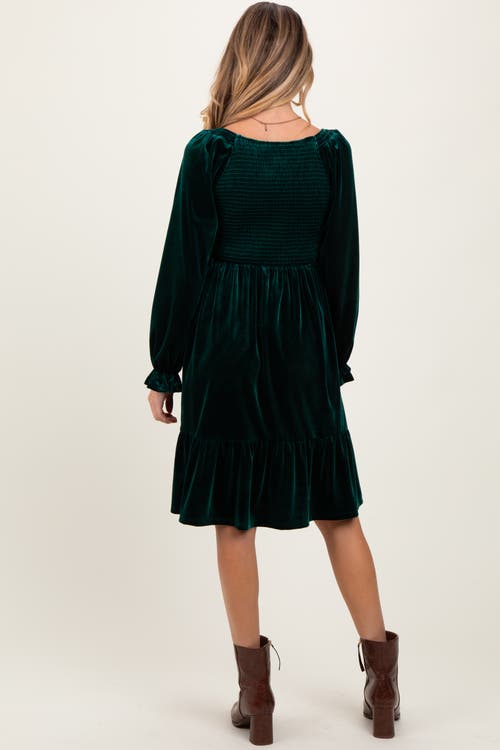 Pinkblush Velvet Smocked Long Sleeve Dress In Green