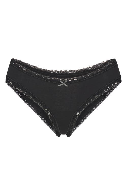 Skims Lightweight Cotton Lace Trim Briefs In Soot Tonal