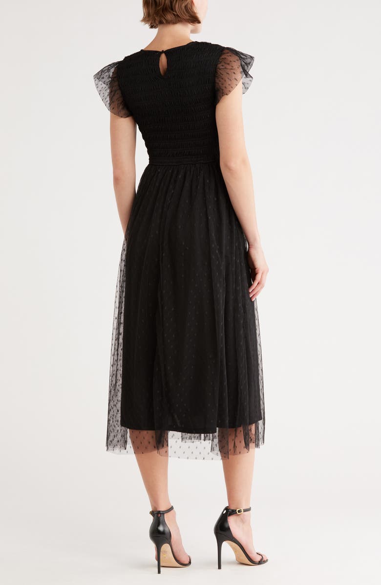 Blu Pepper Smocked Flutter Sleeve Midi Dress, Alternate, color, Black