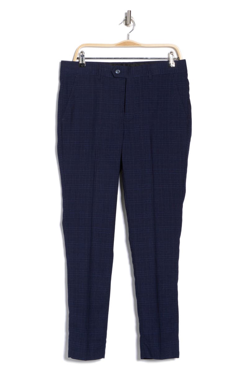 Tahari Plaid Slim Fit Dress Pants, Alternate, color, Navy