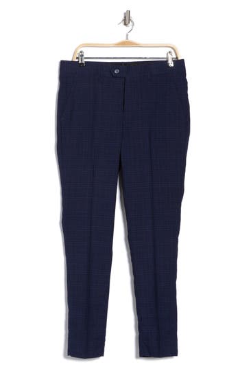 Tahari Plaid Slim Fit Dress Pants In Navy