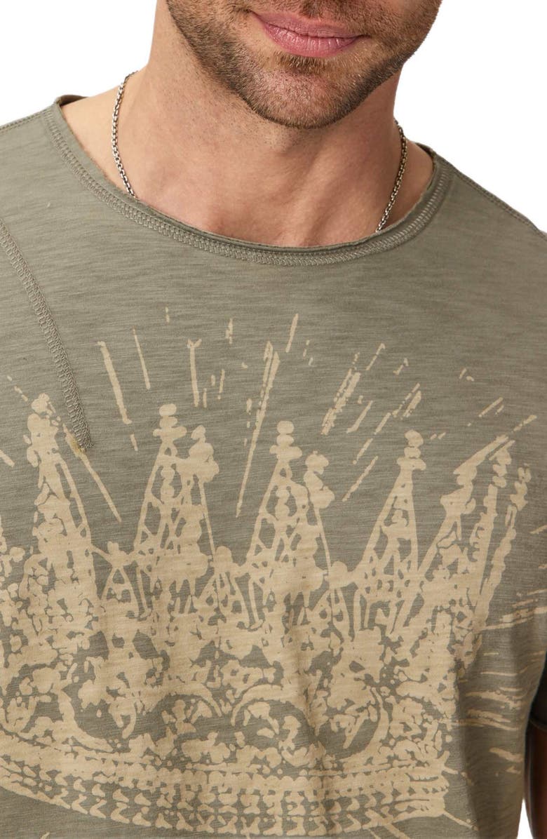 John Varvatos Raw Edge Shoulder Detail Graphic T-Shirt, Alternate, color, Light Olive