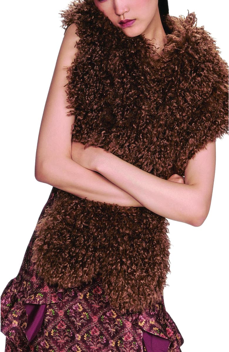 Anna Sui Faux Fur Shawl, Main, color, Caramel