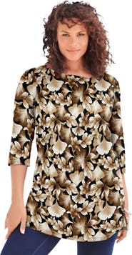 Roaman's Plus Size Cotton Ultimate Boatneck Tunic With Side Slits