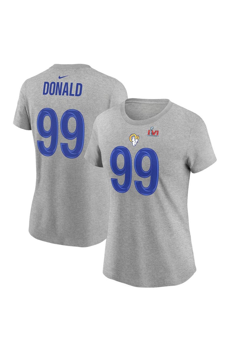 Nike Women's Nike Aaron Donald Heathered Gray Los Angeles Rams Super Bowl LVI Bound Name & Number T-Shirt, Main, color, 