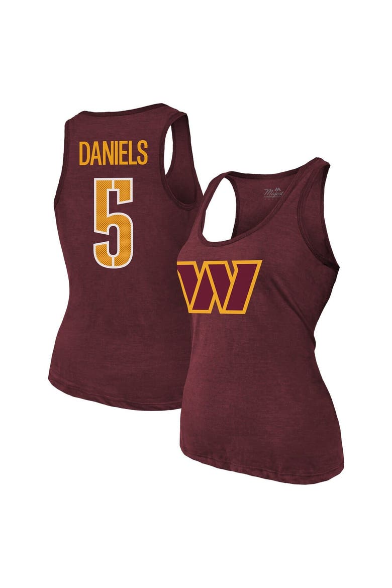 Women's Majestic Threads Jayden Daniels Burgundy Washington Commanders Name & Number Tri-Blend Scoop Neck Tank Top, Alternate, color, Burgundy