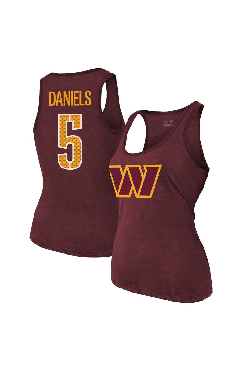 Majestic Threads Women's Majestic Threads Jayden Daniels Burgundy Washington Commanders Name & Number Tri-Blend Scoop Neck Tank Top, Alternate, color, Burgundy
