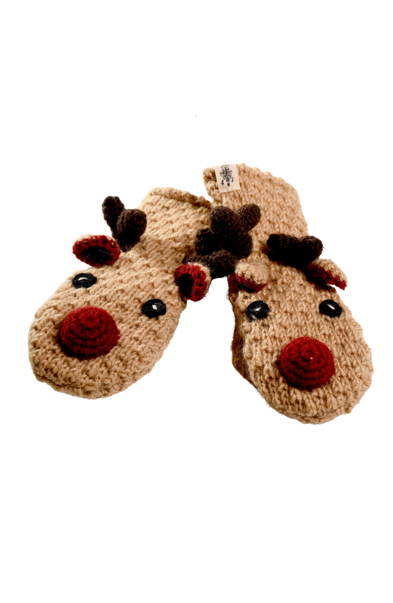 Nirvanna Designs Crochet Reindeer Mittens, Alternate, color, White