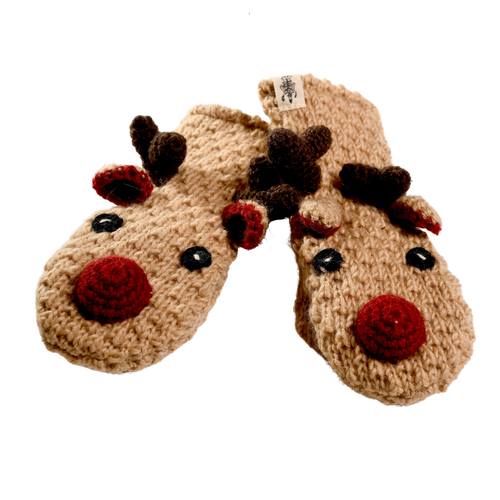 Nirvana Designs Crochet Reindeer Mittens In White