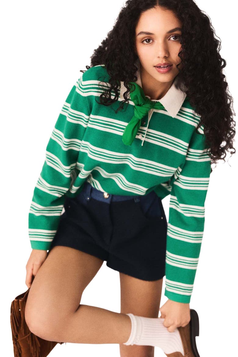 Cropped striped polo sweater, Alternate, color, Green