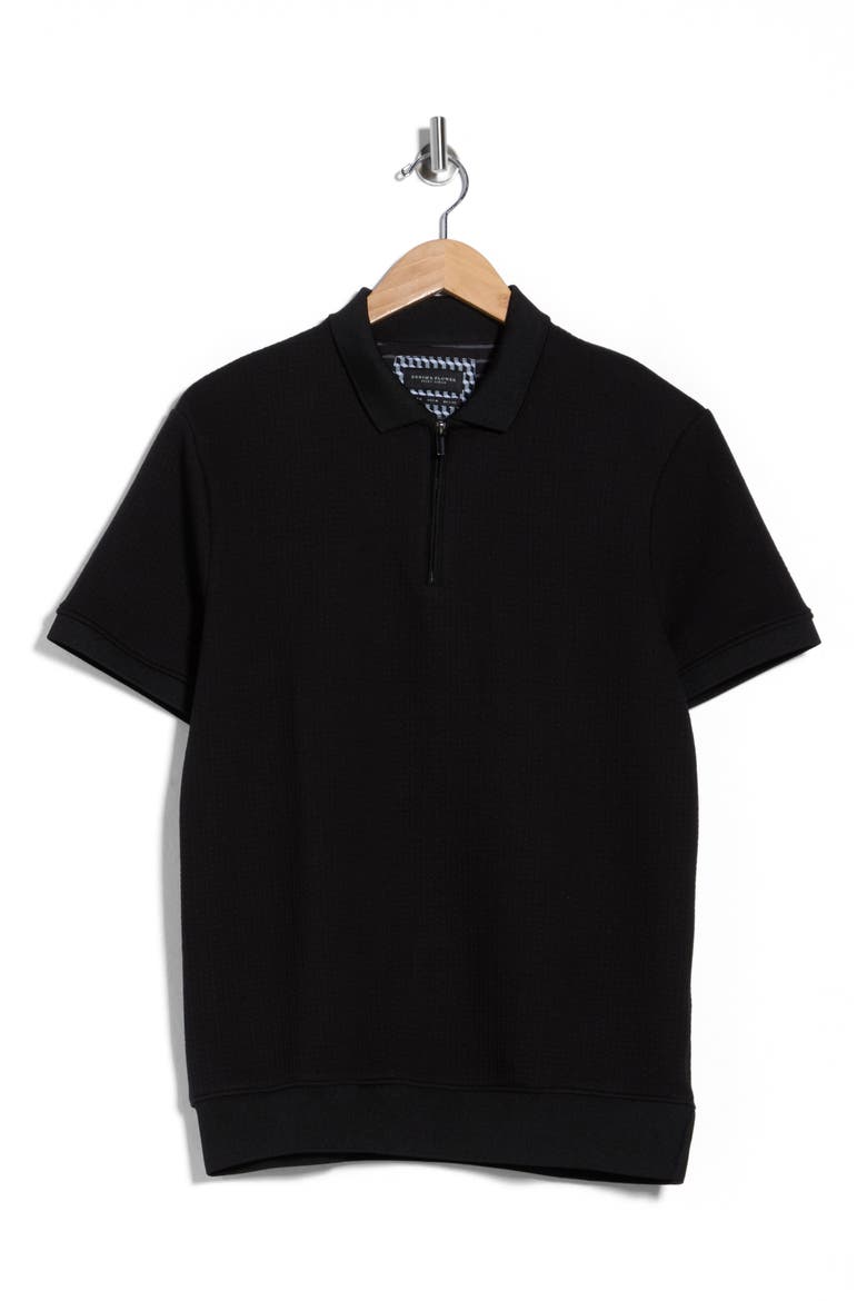 Quarter Zip Textured Knit Polo, Alternate, color, BLACK TEXTURED