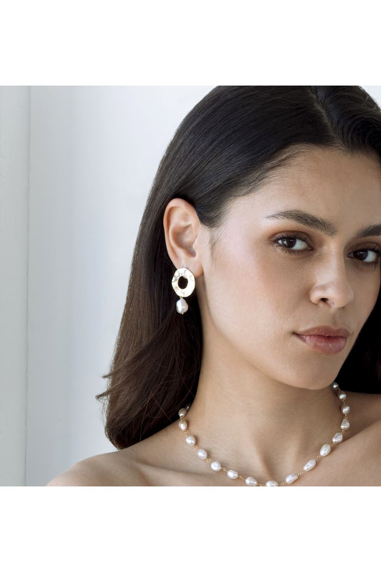 White Freshwater Baroque Pearl Mabel Earrings, Alternate, color, Yellow Gold Fill