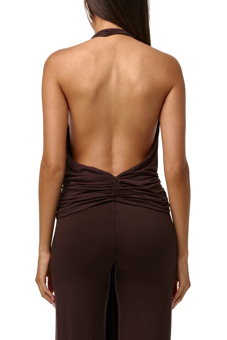 Deep Plunge Neck Tie Front Halter Top, Alternate, color, DARK CHOCOLATE