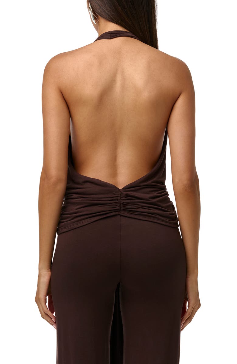 Naked Wardrobe Deep Plunge Neck Tie Front Halter Top, Alternate, color, Dark Chocolate