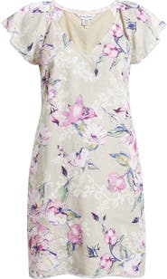 Tommy Bahama Floral Gardens Flutter Sleeve Linen Minidress