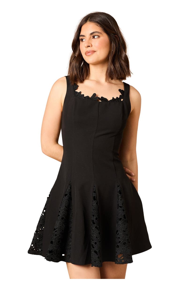 Oasis Lace Godet Square Neck Mini Dress, Alternate, color, Black