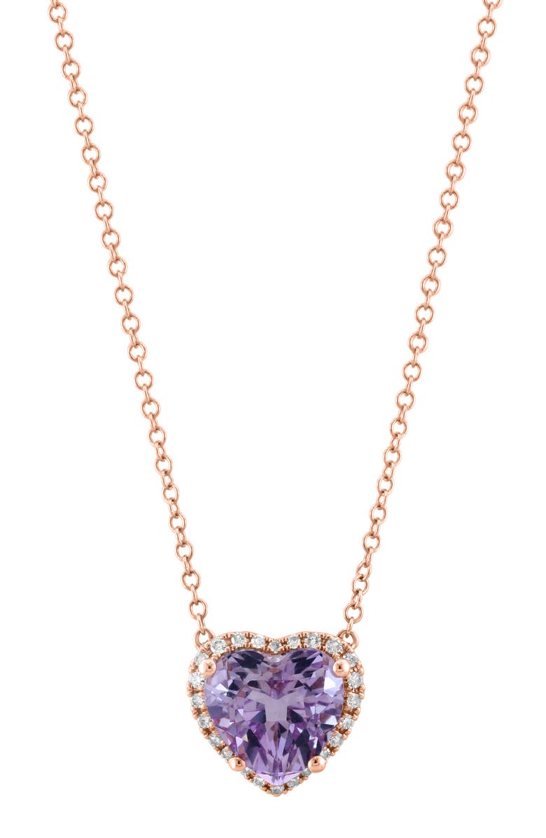 EFFY 14K Rose Gold Diamond & Amethyst Pendant Necklace, Main, color, Purple