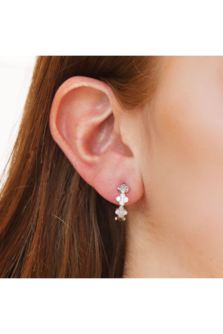 CZ Clover Huggie Hoop Earrings, Alternate, color, Sterling Silver