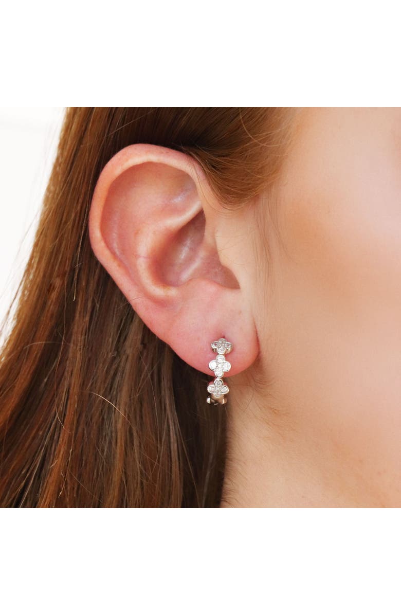 The Lovery Fine Jewelry CZ Clover Huggie Hoop Earrings, Alternate, color, Sterling Silver