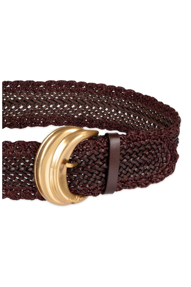Woven Leather & Raffia Wide Belt, Alternate, color, BROWN
