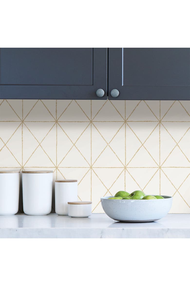 White & Gold Get In Line Peel & Stick Wallpaper, Alternate, color, WHITE