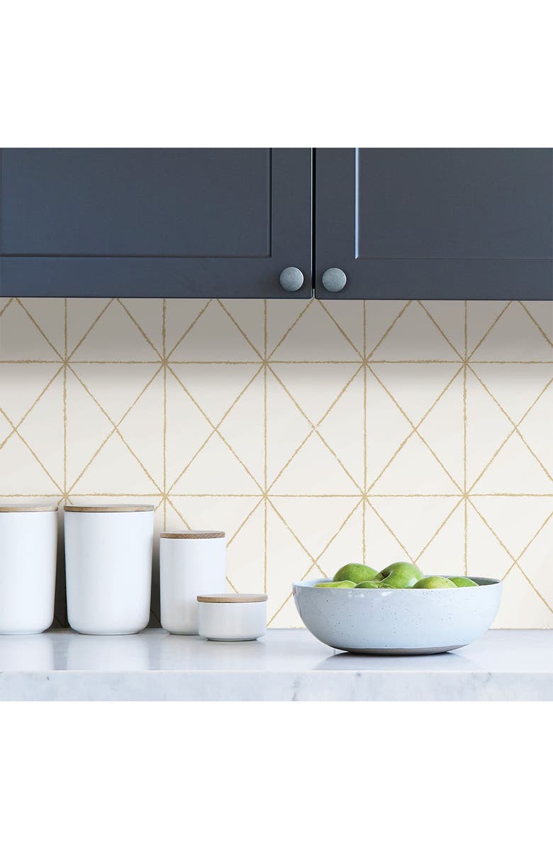 Wallpops White & Gold Get In Line Peel & Stick Wallpaper, Alternate, color, White