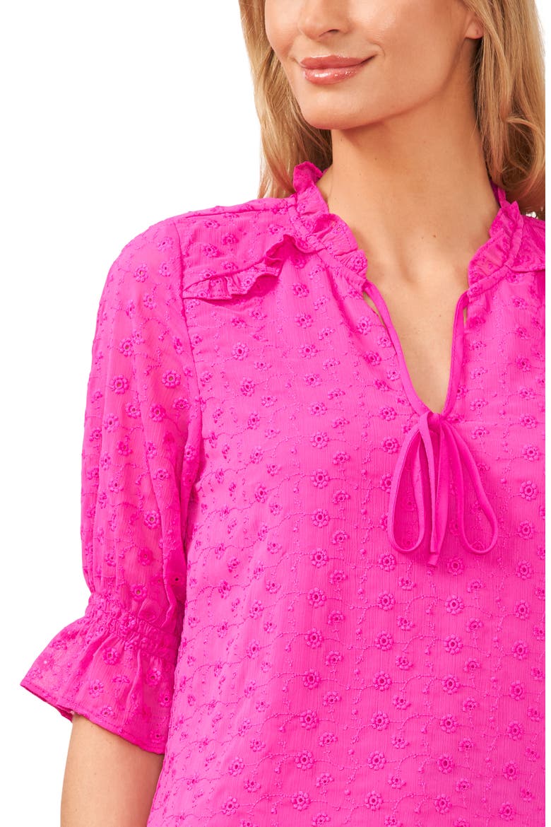 Eyelet Embroidered Ruffle Trim Blouse, Alternate, color, MAGENTA GLOW