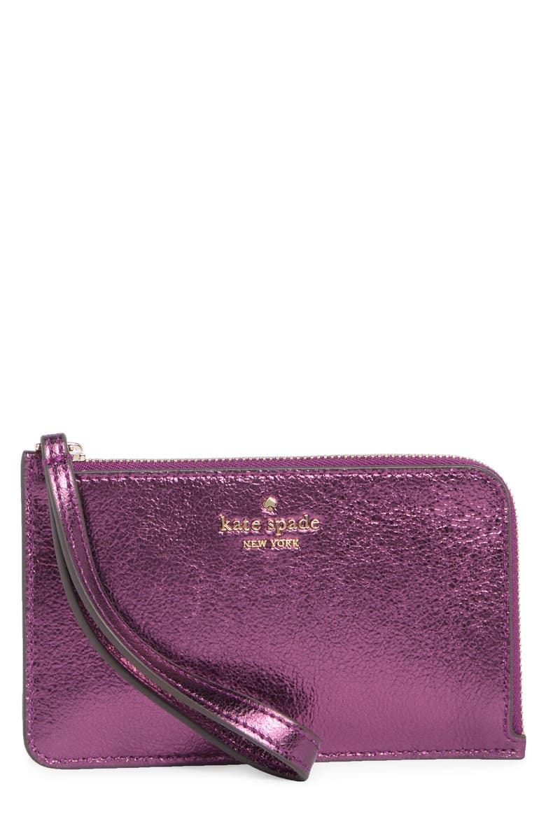 Small L-Zip Leather Wristlet, Main, color, DARK RASPBERRY